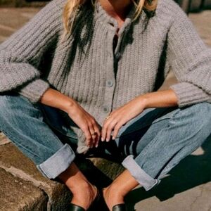 Chunky Knit Gray Cardigan With Buttons Size Medium